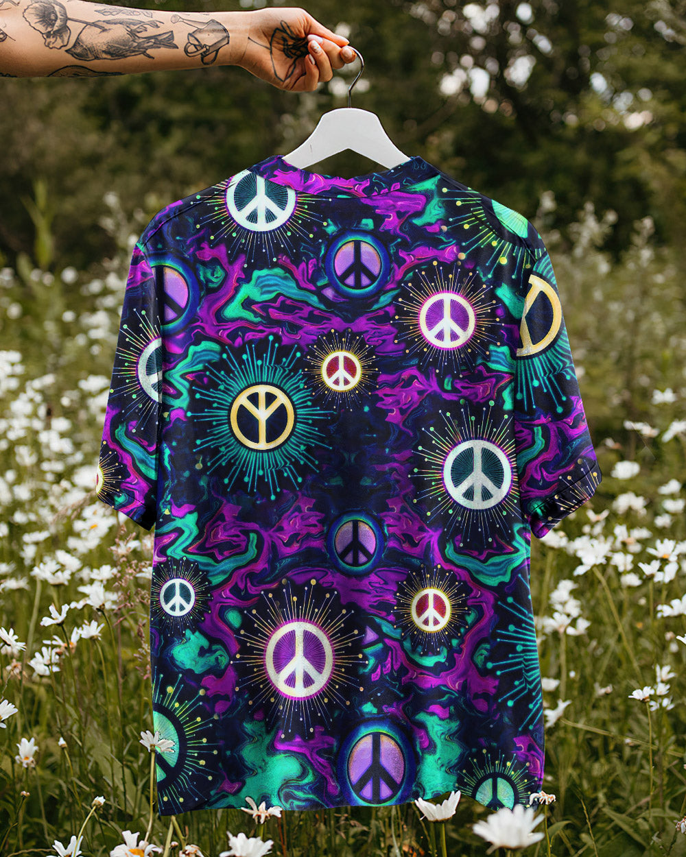 HIPPIE PEACE SIGN HAWAIIAN SHIRT - YHHG0206232