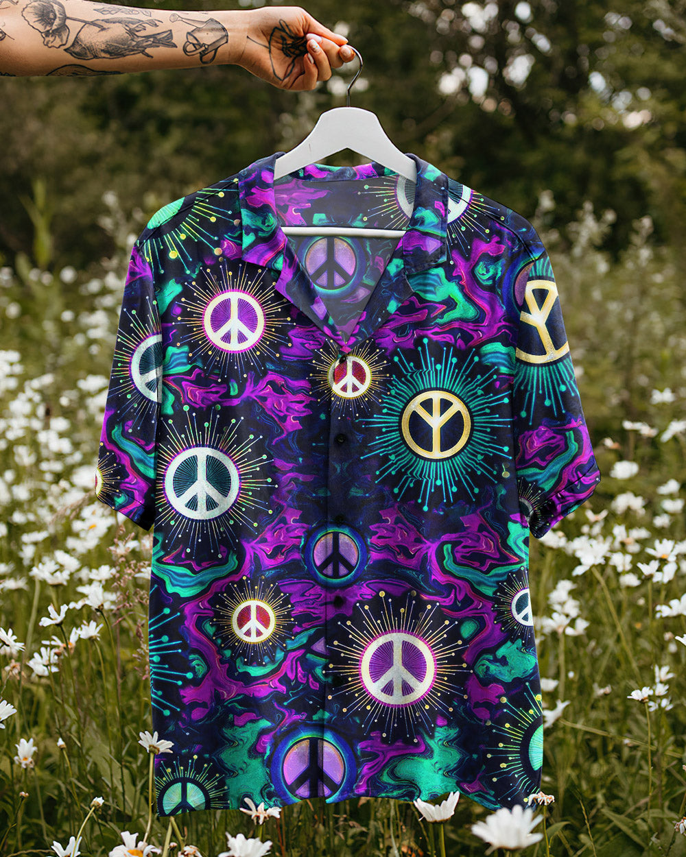 HIPPIE PEACE SIGN HAWAIIAN SHIRT - YHHG0206232