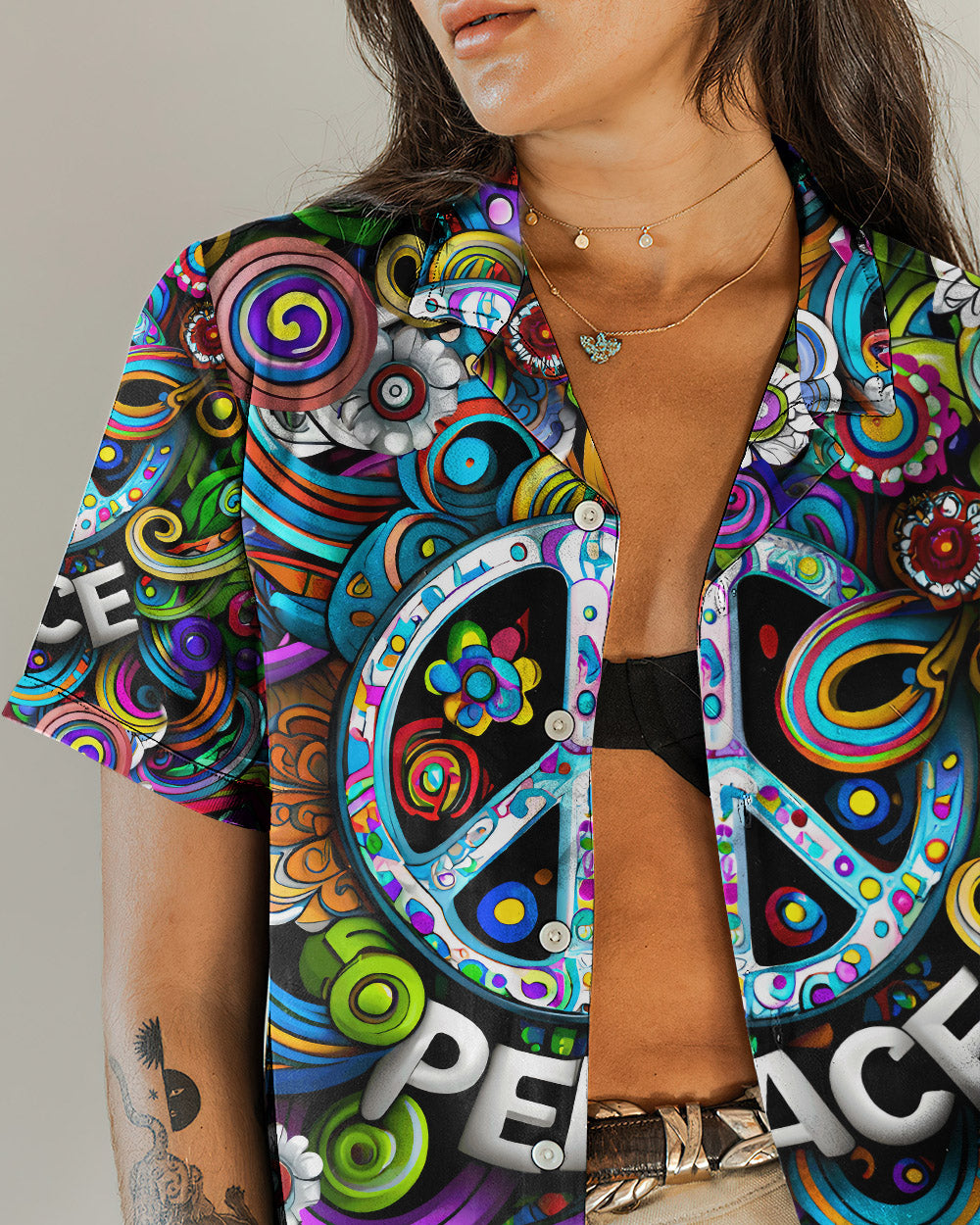 PEACE TRIPPY HIPPIE HAWAIIAN SHIRT - YHLN2505232