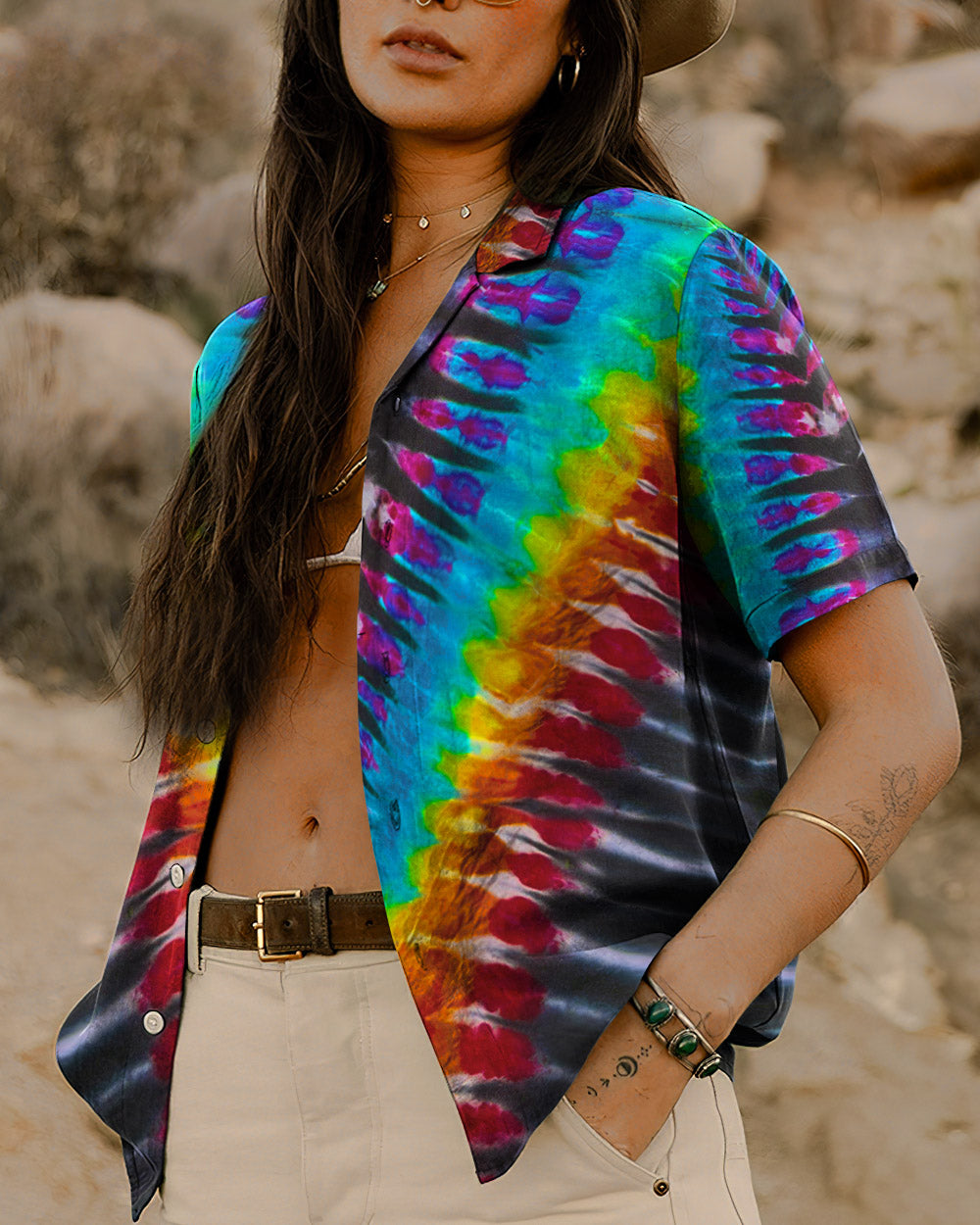 LOVE TIE DYE HAWAIIAN SHIRT - TYTM2405231