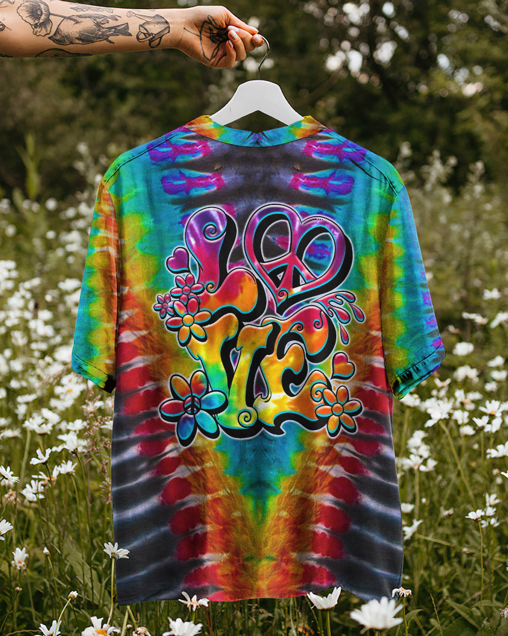 LOVE TIE DYE HAWAIIAN SHIRT - TYTM2405231