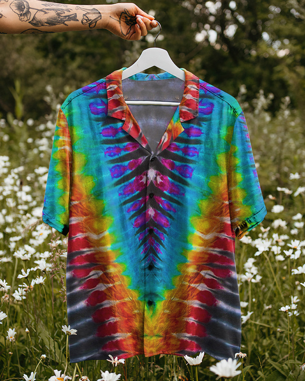 LOVE TIE DYE HAWAIIAN SHIRT - TYTM2405231