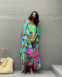 EYES MUSHROOMS RAINBOW KAFTAN DRESS - TLNZ0108234