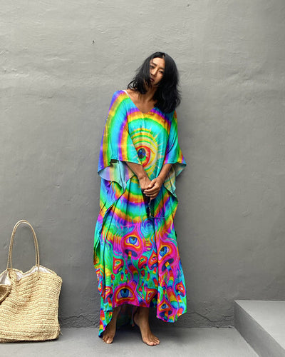 EYES MUSHROOMS RAINBOW KAFTAN DRESS - TLNZ0108234