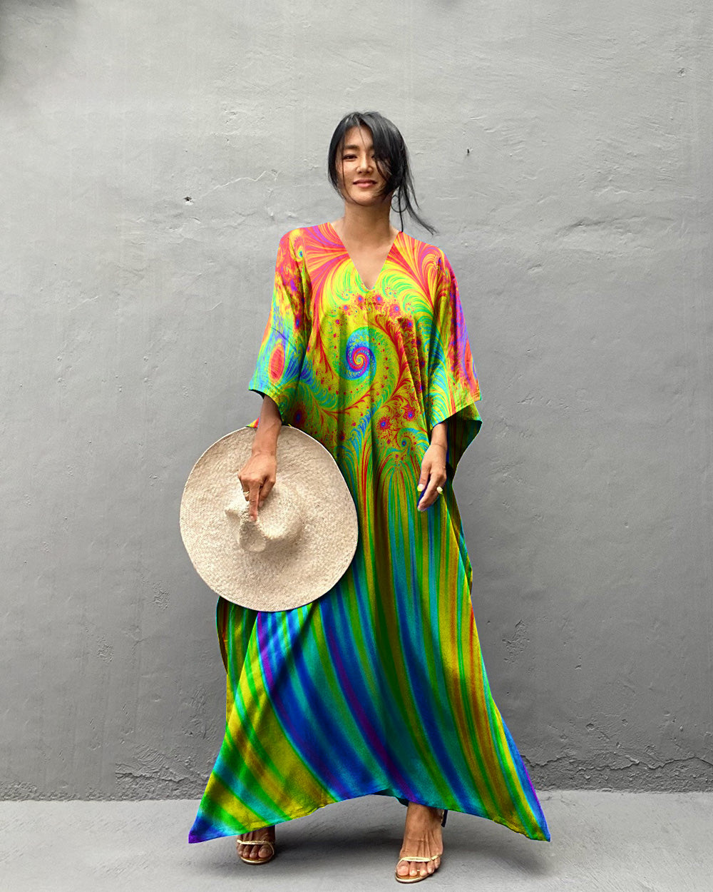 FRACTAL MASTERPIECE COLORFUL KAFTAN DRESS - TLNZ1708232