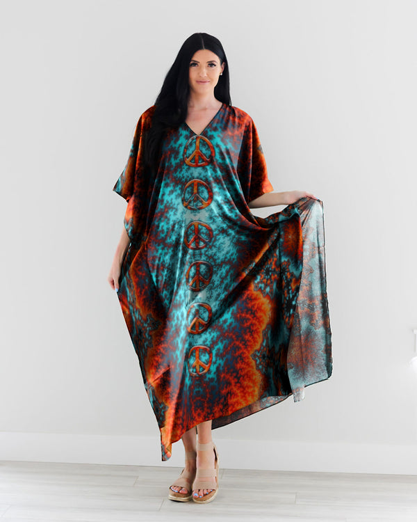 ABSTRACT FRACTAL CORAL KAFTAN DRESS - TLTR1307233