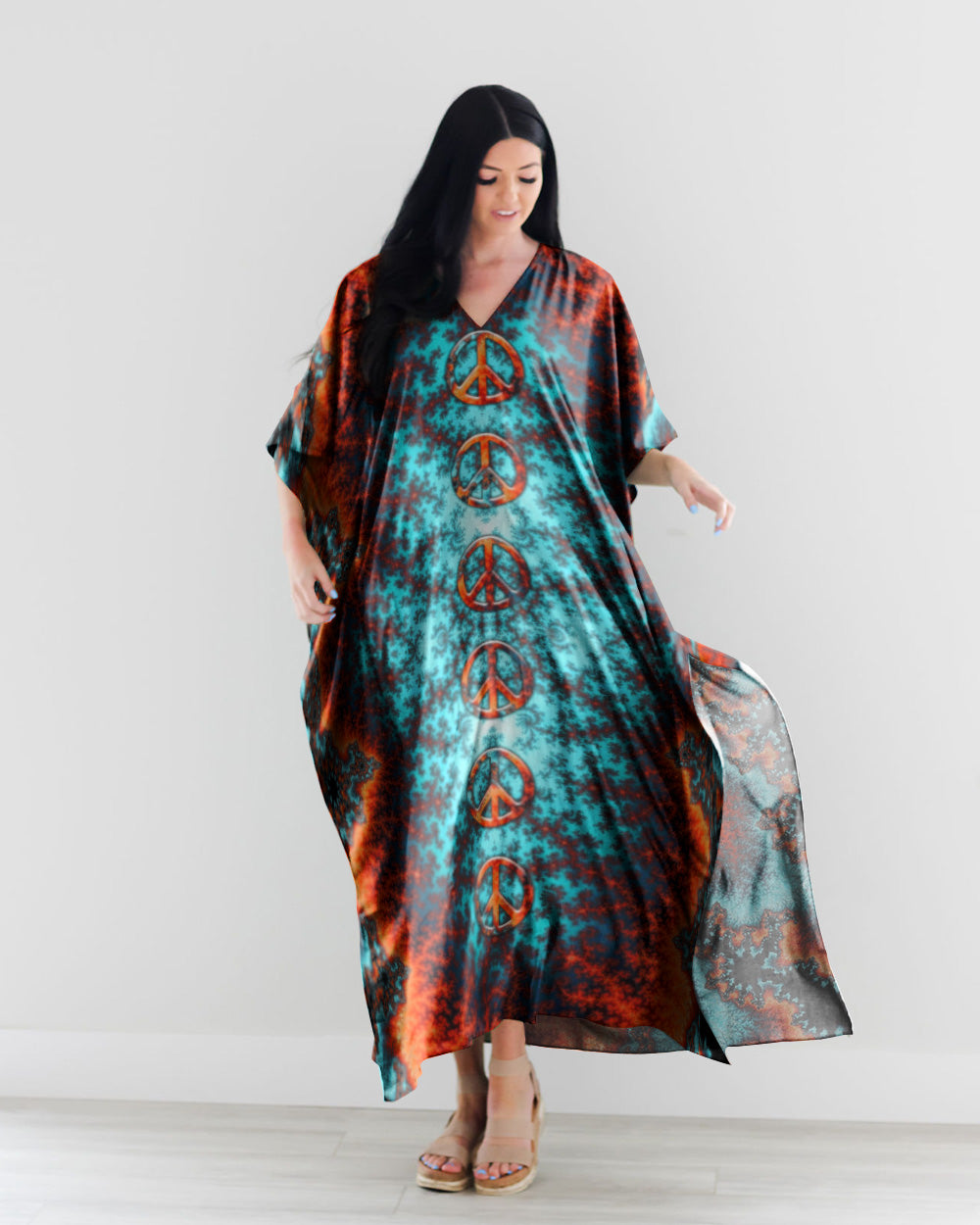 ABSTRACT FRACTAL CORAL KAFTAN DRESS - TLTR1307233