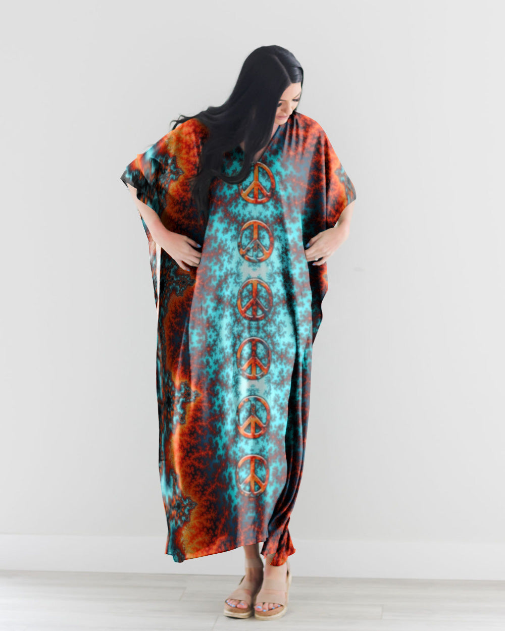 ABSTRACT FRACTAL CORAL KAFTAN DRESS - TLTR1307233