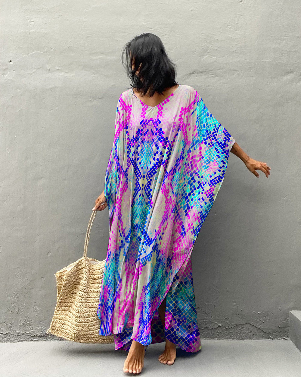 COLORFUL SNAKE SKIN KAFTAN DRESS - TLTR1907232