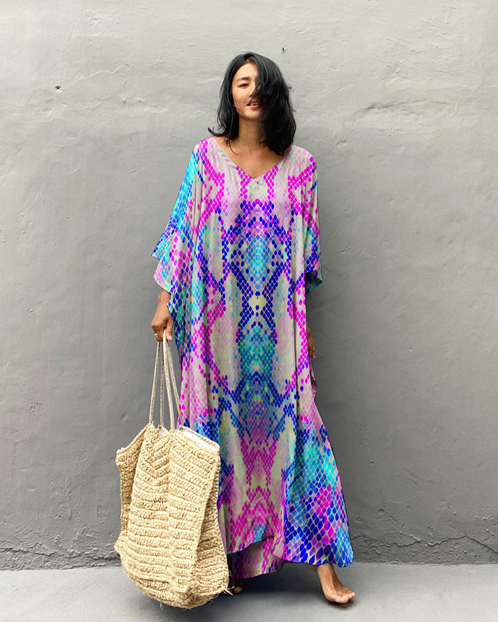 COLORFUL SNAKE SKIN KAFTAN DRESS - TLTR1907232