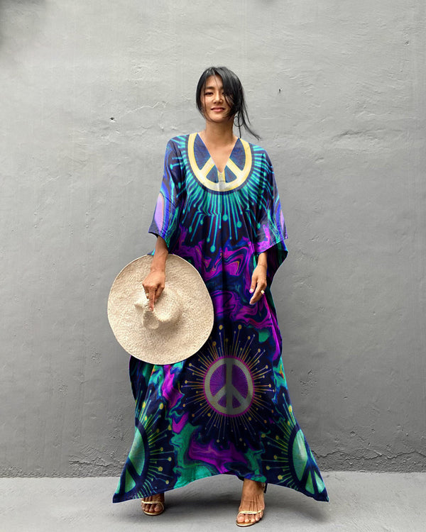 PEACE LIQUID HOLOGRAM KAFTAN DRESS - TLTW0707234