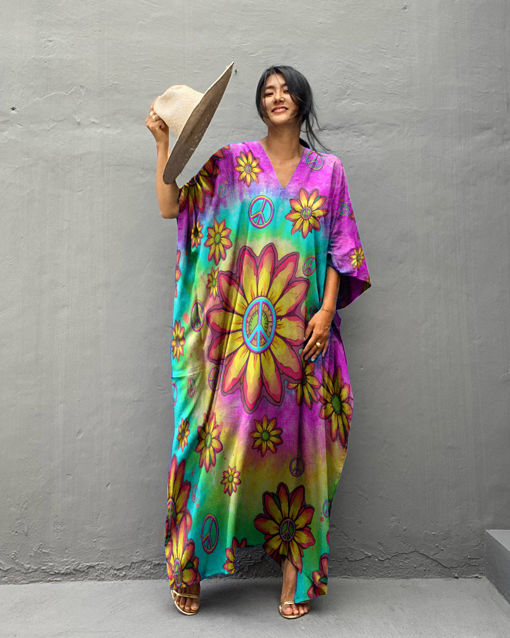 SUNFLOWER TIE DYE KAFTAN DRESS - TLTW1307231