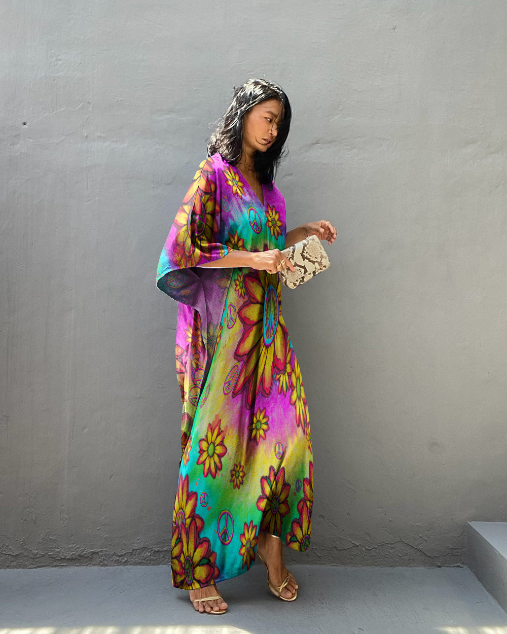 SUNFLOWER TIE DYE KAFTAN DRESS - TLTW1307231