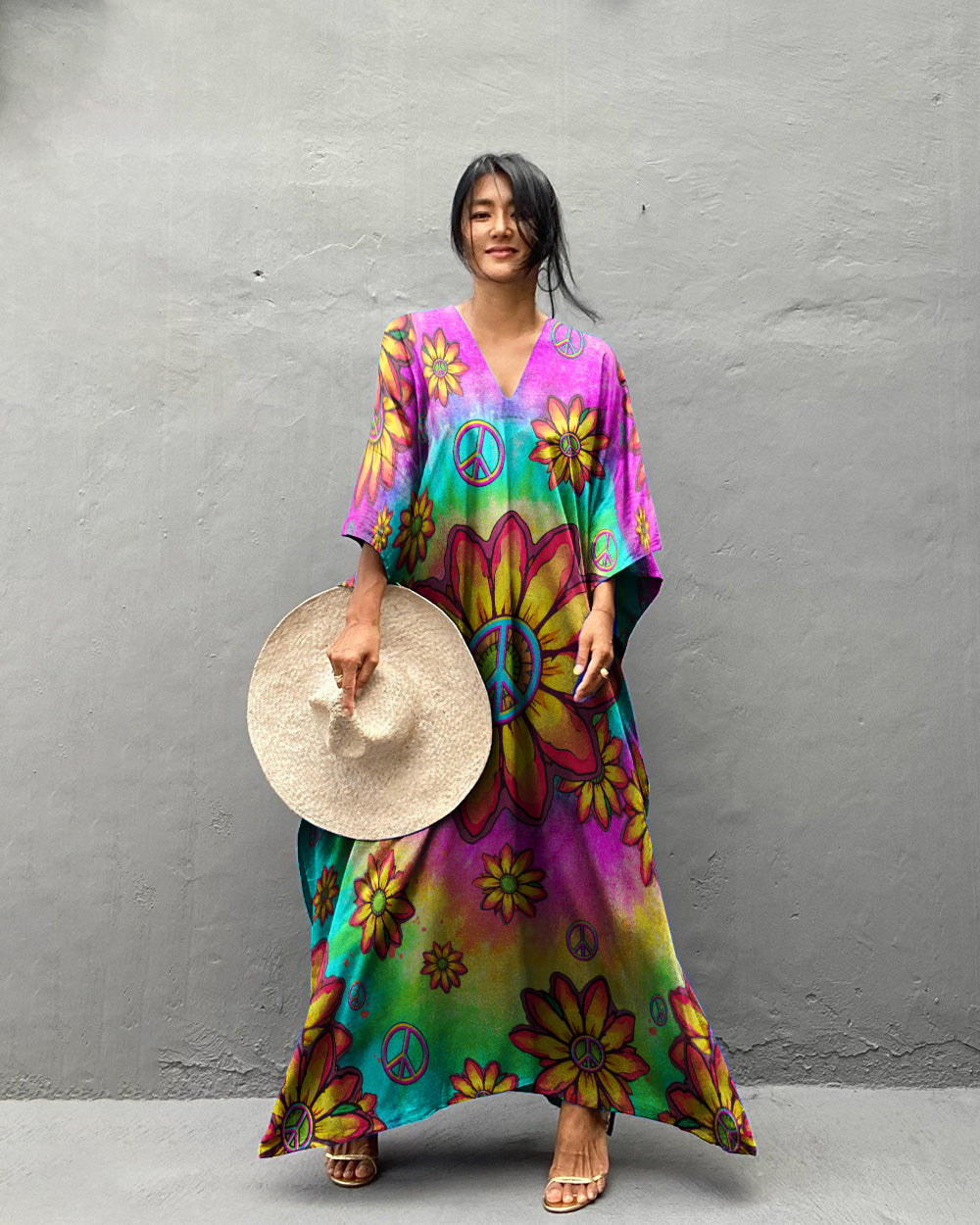 SUNFLOWER TIE DYE KAFTAN DRESS - TLTW1307231