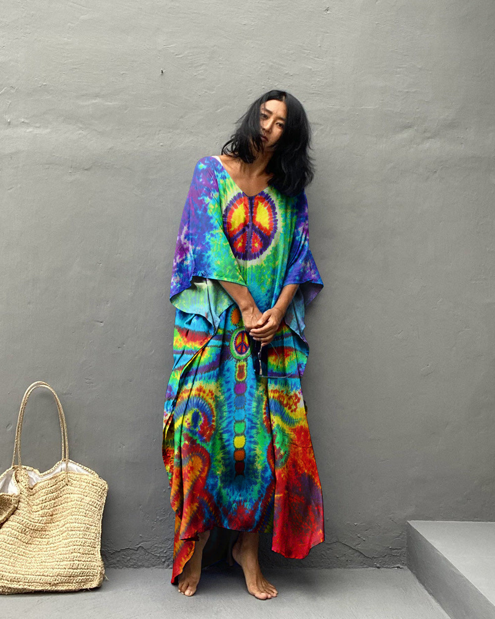 DRAGONFLY TIE DYE KAFTAN DRESS - TLTW1807231