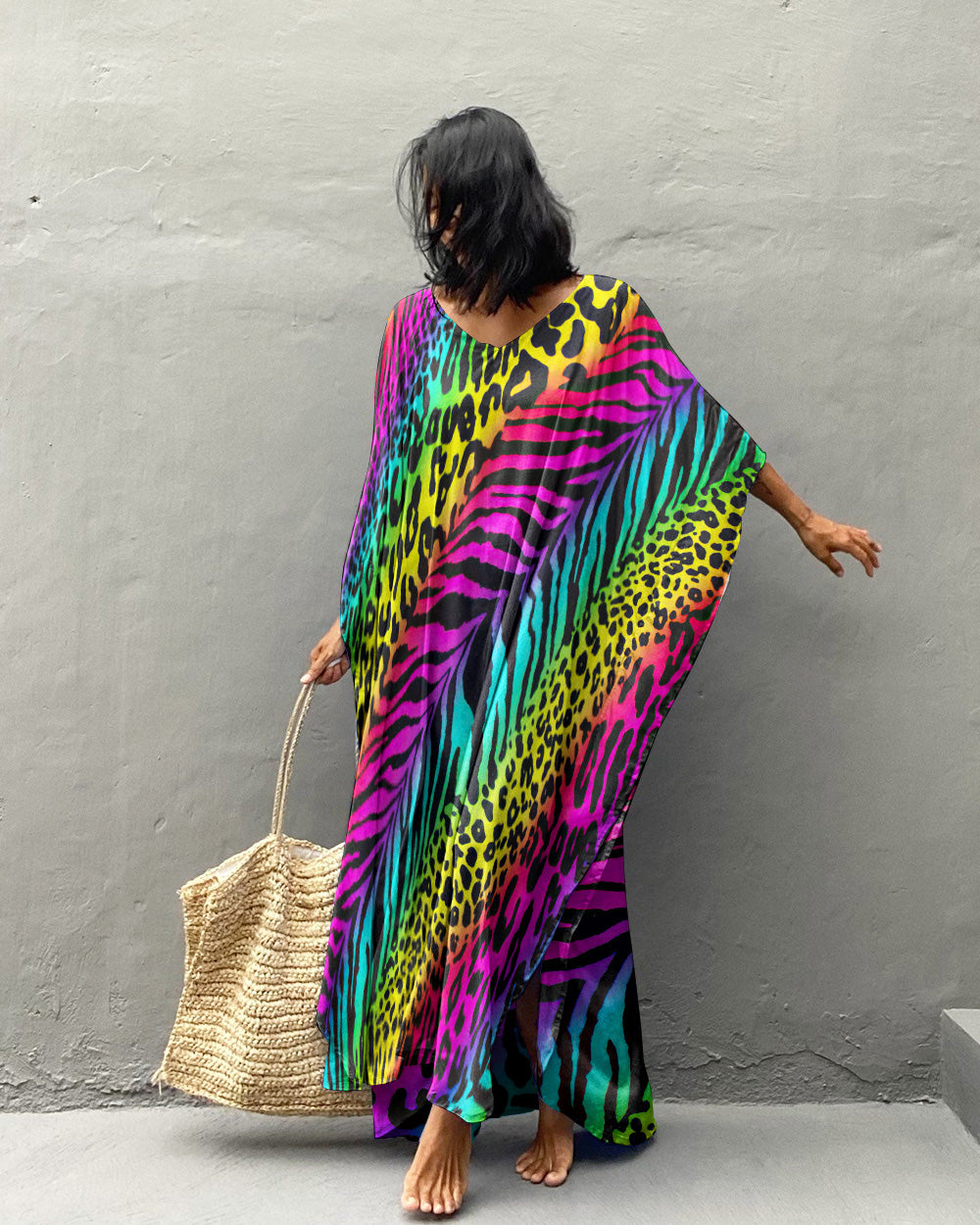 LEOPARD ZEBRA RAINBOW KAFTAN DRESS - TLTW2007235