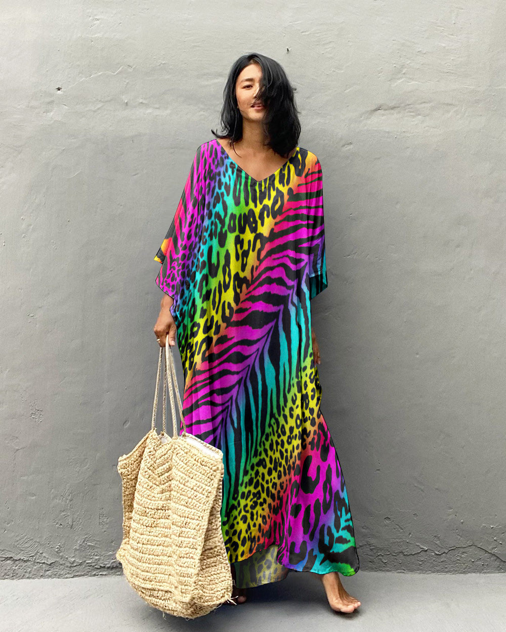 LEOPARD ZEBRA RAINBOW KAFTAN DRESS - TLTW2007235