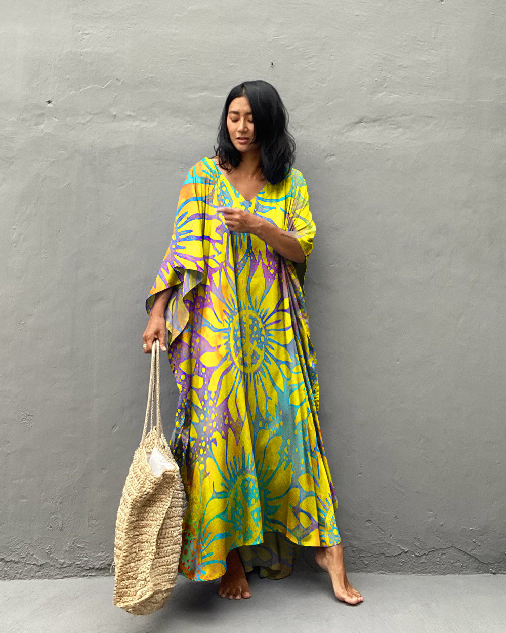 SUNFLOWER PEACE KAFTAN DRESS - TLTW2707232