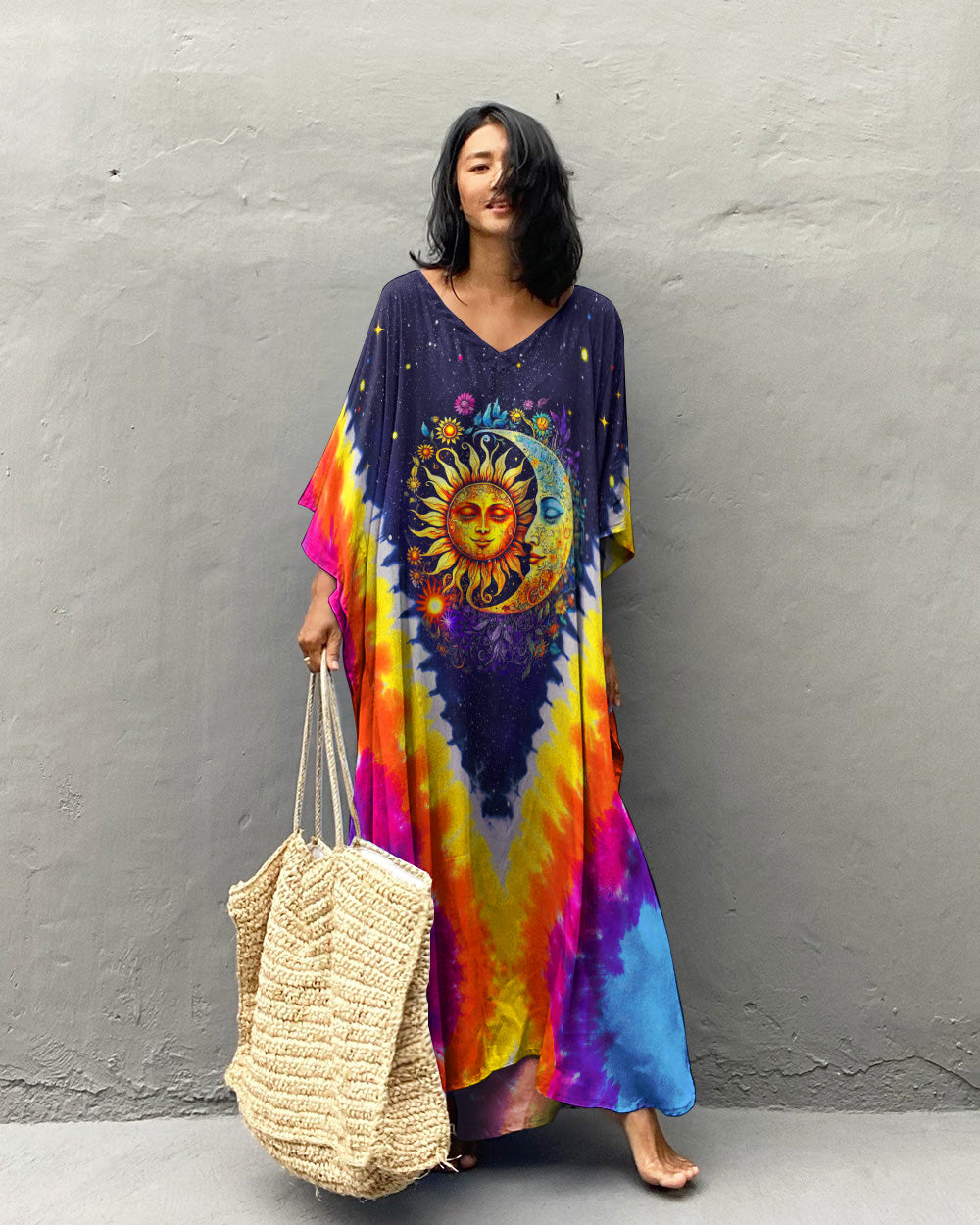 SUN AND MOON TIE DYE KAFTAN DRESS - TYTM1407233