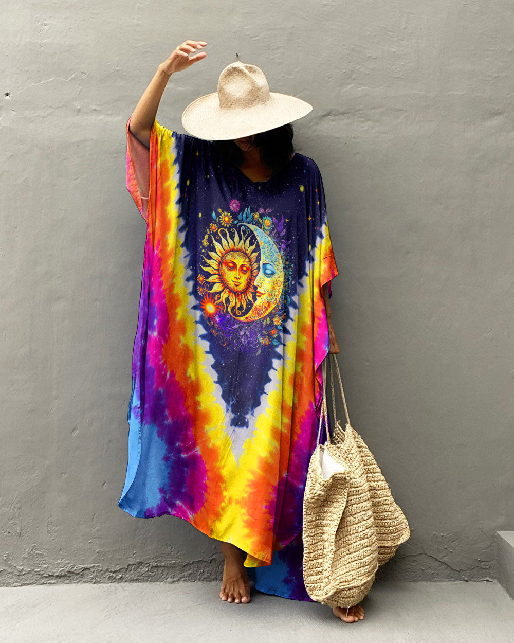 SUN AND MOON TIE DYE KAFTAN DRESS - TYTM1407233