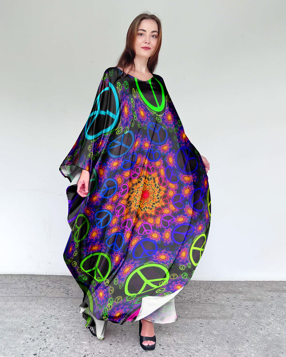 GLOWING PEACE SIGN KAFTAN DRESS - YHDU2407239