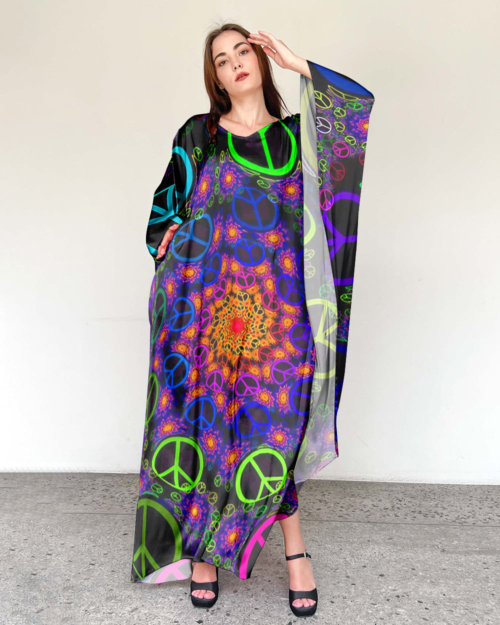 GLOWING PEACE SIGN KAFTAN DRESS - YHDU2407239