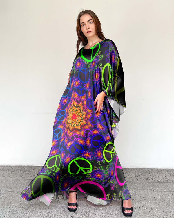 GLOWING PEACE SIGN KAFTAN DRESS - YHDU2407239