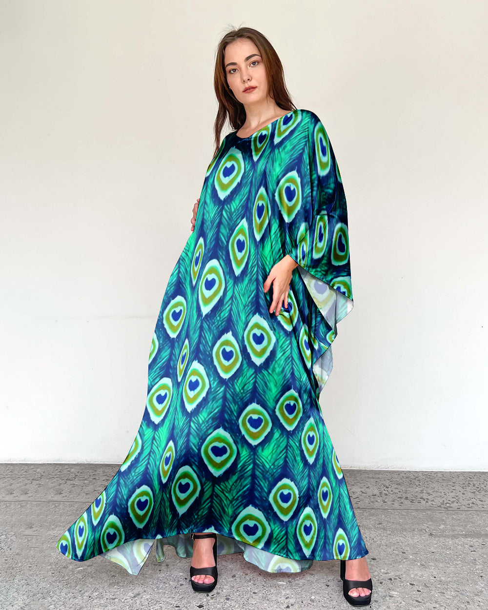 PEACOCK FEATHER PATTERN KAFTAN DRESS - YHDU2807235