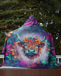 HIGHLAND COW FLOWER SHERPA BLANKET HOODIE - TLNZ0709234