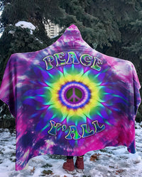 PEACE Y'ALL TIE DYE SHERPA BLANKET HOODIE - YHDU1311245