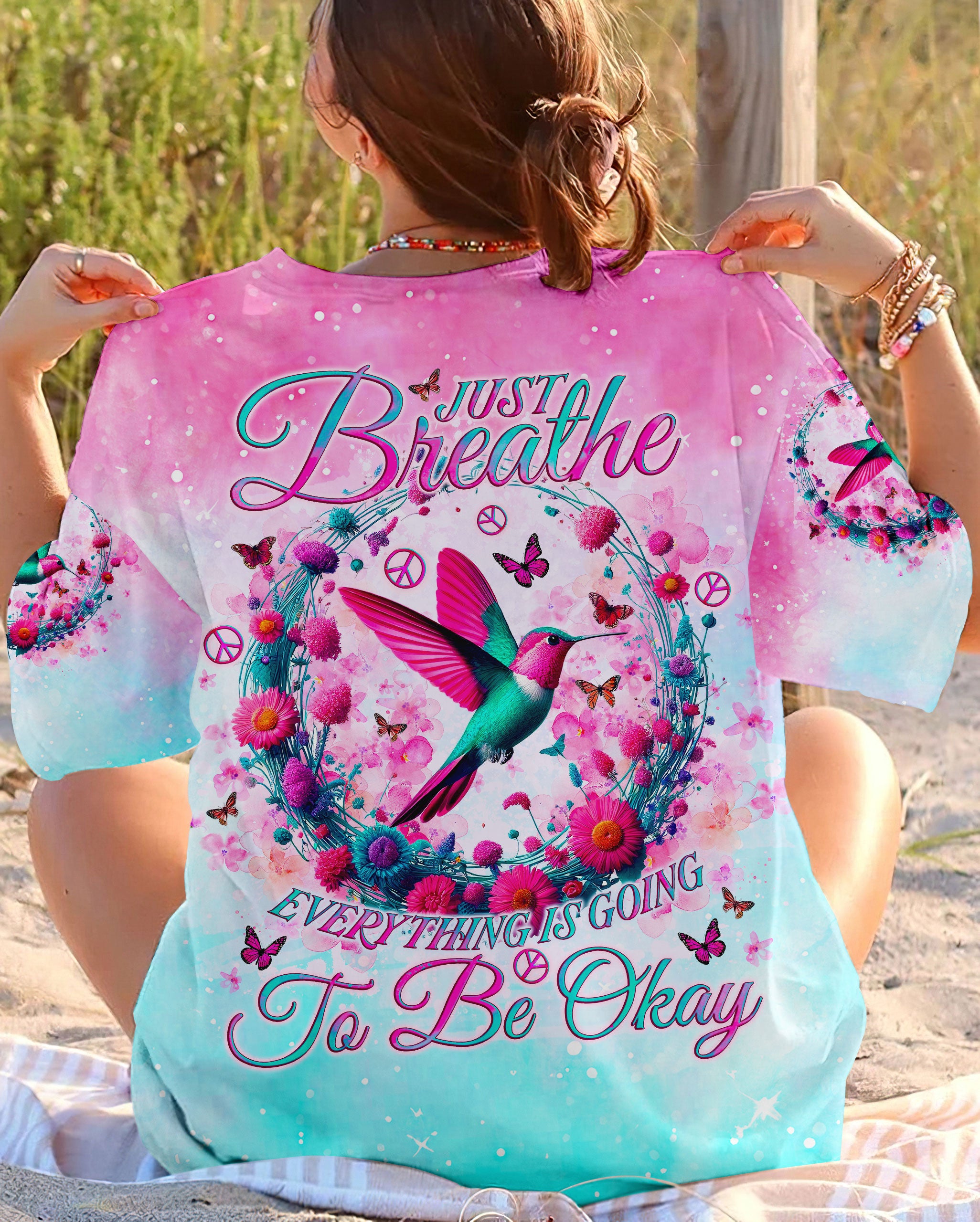 JUST BREATHE HUMMINGBIRD ALL OVER PRINT - TLNO0605244