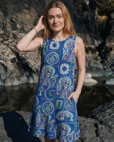 HIPPIE SKELETON PEACE PATCHWORK FLOUNCE DRESS - KMTM0708263