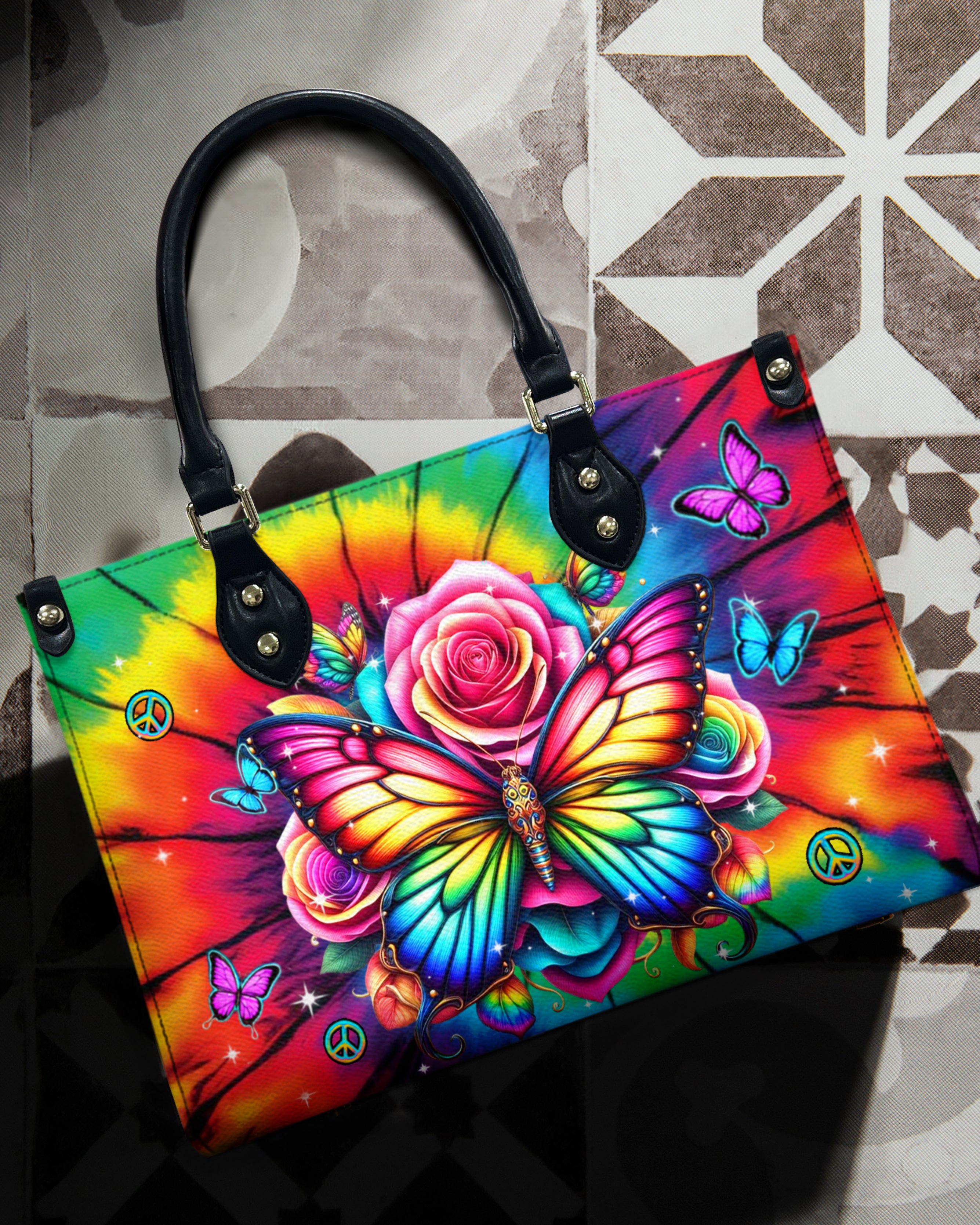 COLORFUL HIPPIE BUTTERFLY LEATHER HANDBAG - YHDU2612244