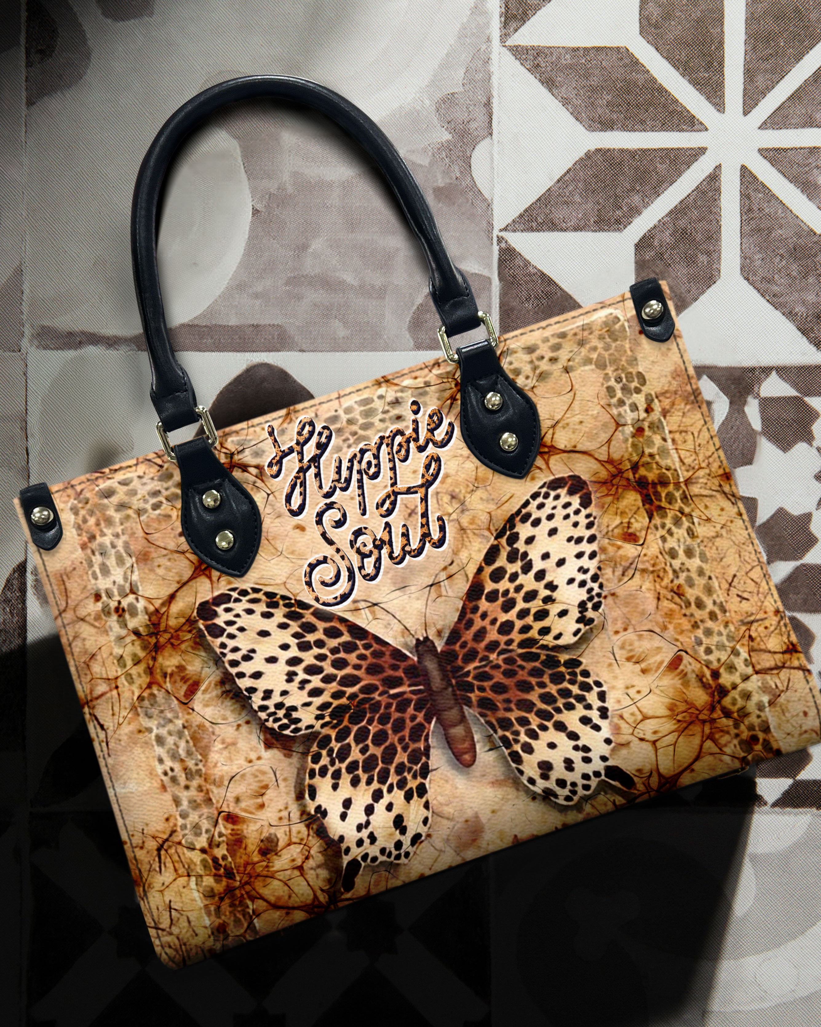 HIPPIE SOUL BUTTERFLY LEOPARD LEATHER HANDBAG - YHDU0407241