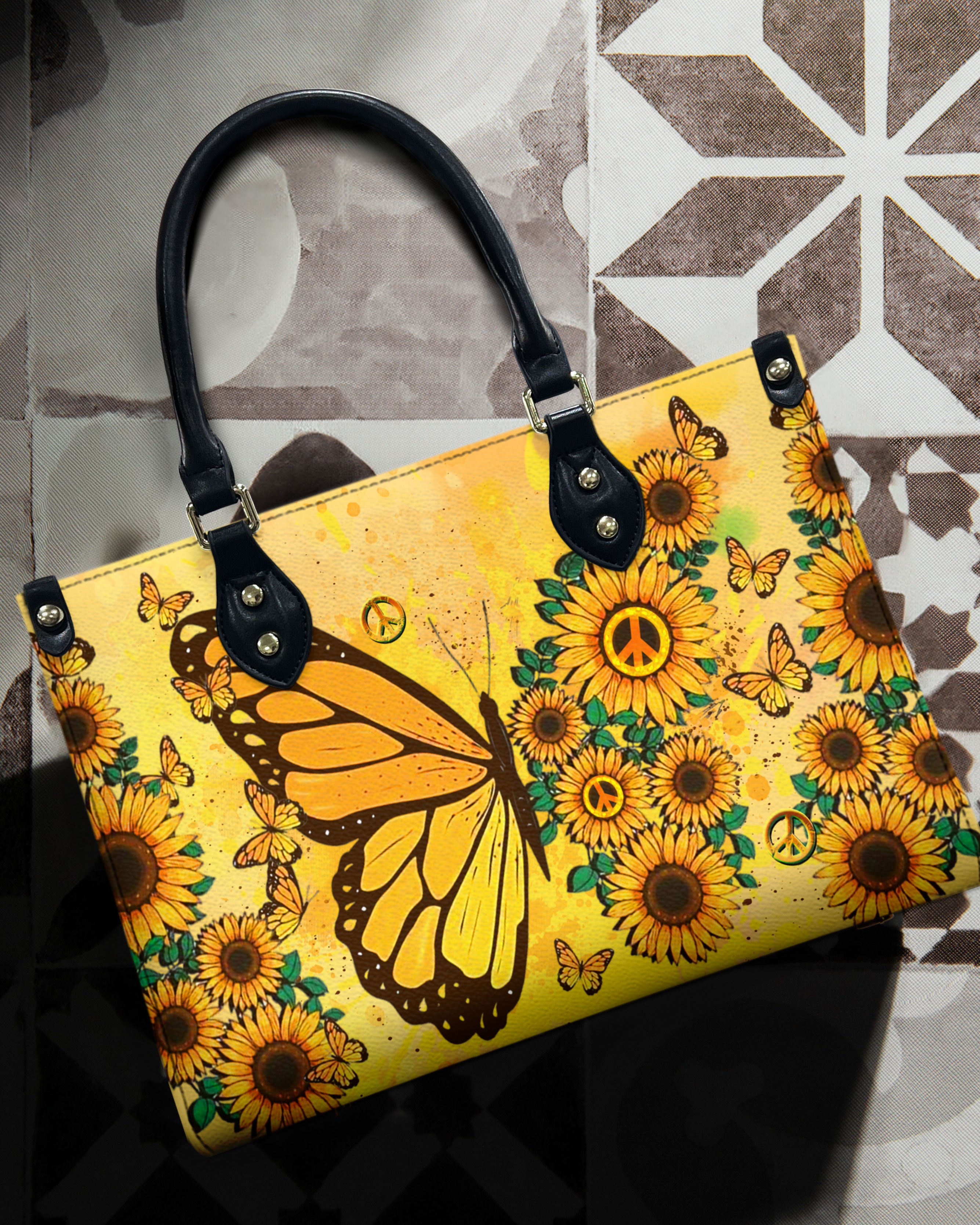 HIPPIE SUNFLOWER BUTTERFLY LEATHER HANDBAG - YHDU2510245