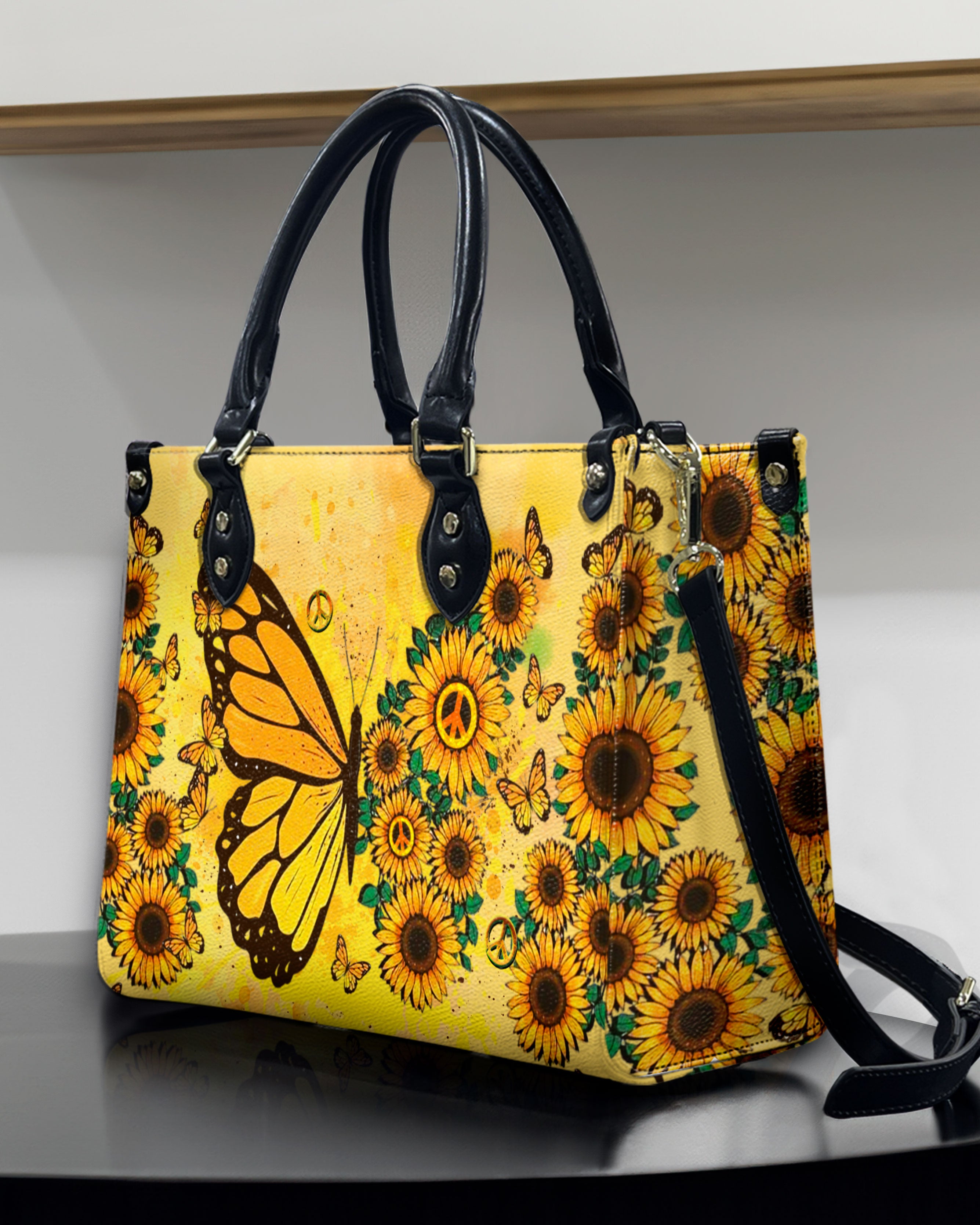 HIPPIE SUNFLOWER BUTTERFLY LEATHER HANDBAG - YHDU2510245