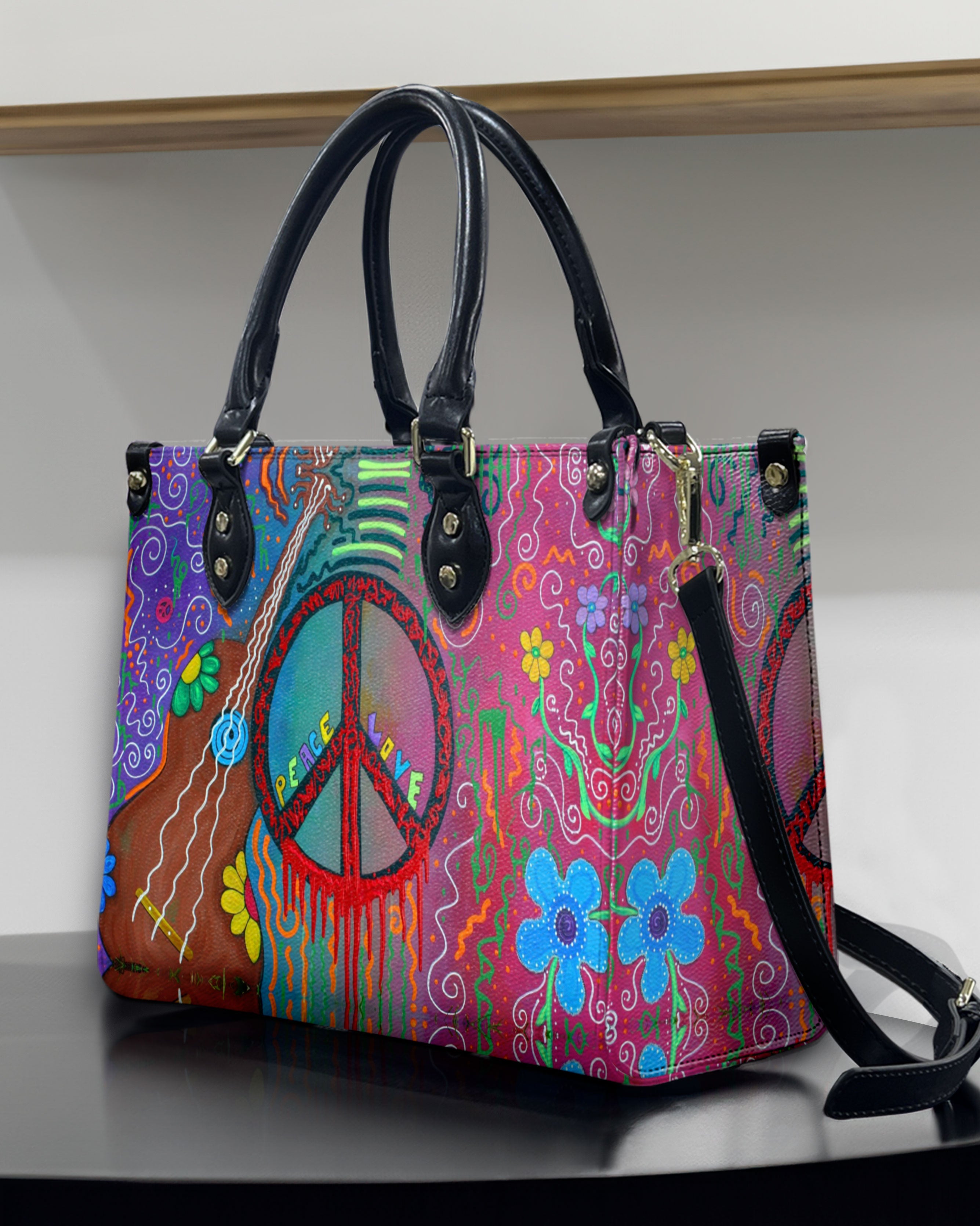 PEACE LOVE HIPPIE LEATHER HANDBAG - YHDU2409244