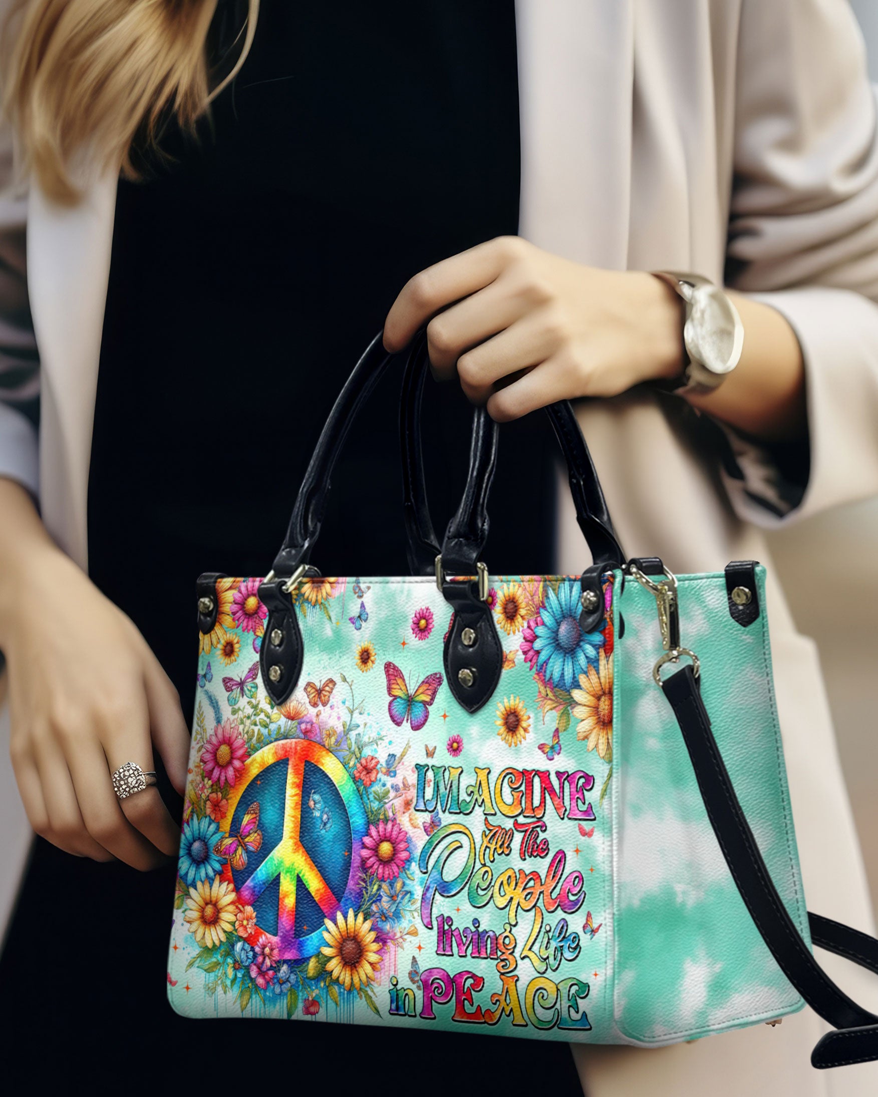 IMAGINE ALL THE PEOPLE LIVING LIFE IN PEACE LEATHER HANDBAG - TYTM2905241
