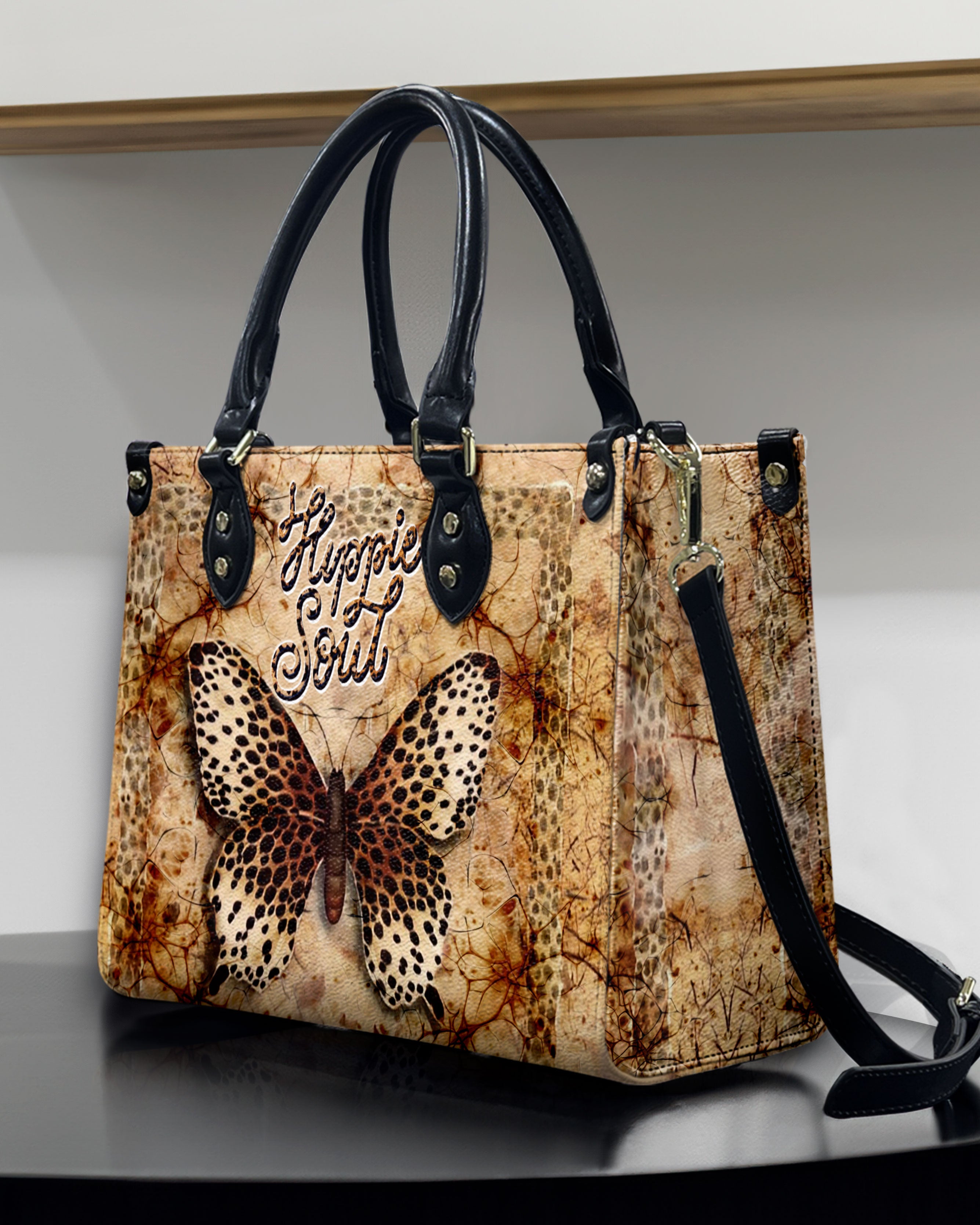 HIPPIE SOUL BUTTERFLY LEOPARD LEATHER HANDBAG - YHDU0407241