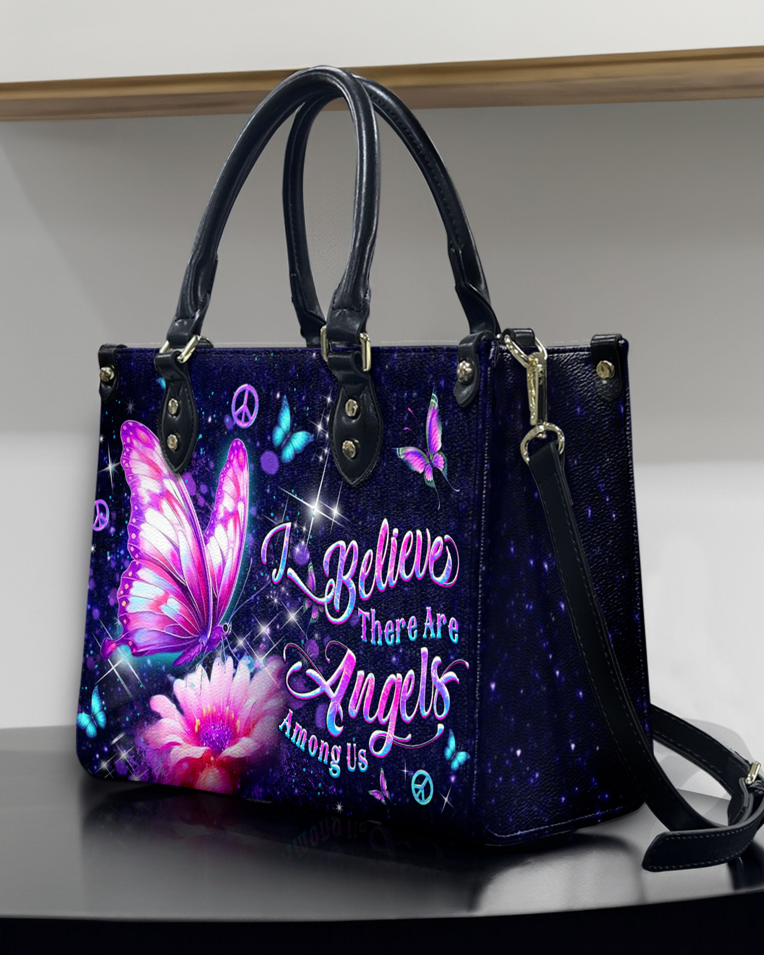 I BELIEVE THERE ARE ANGELS AMONG US LEATHER HANDBAG - YHDU1809244