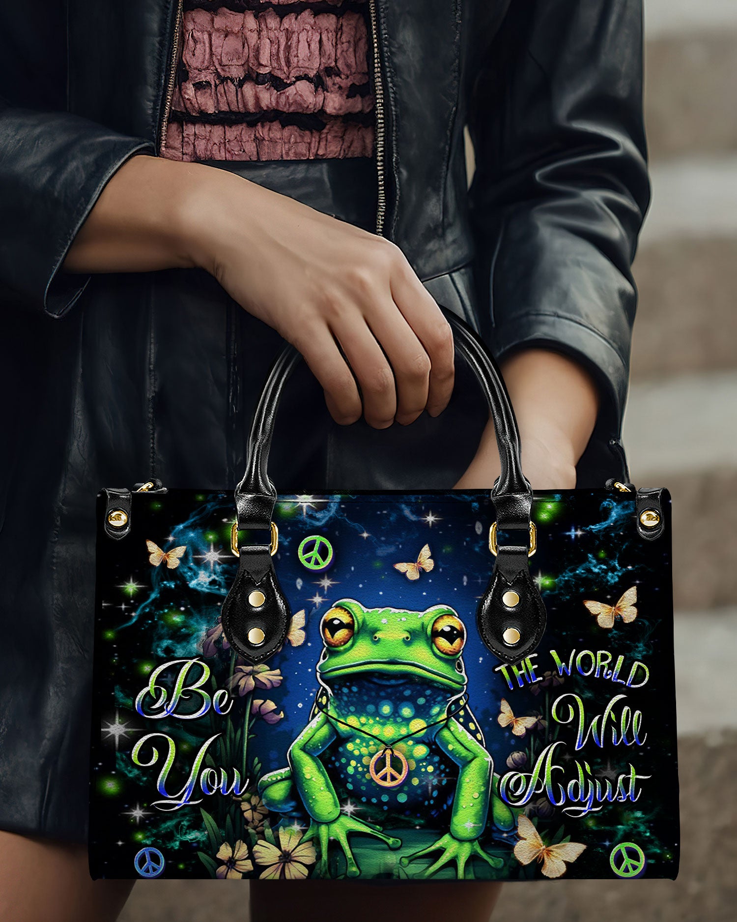 BE YOU THE WORLD WILL ADJUST FROG LEATHER HANDBAG - YHDU2507243