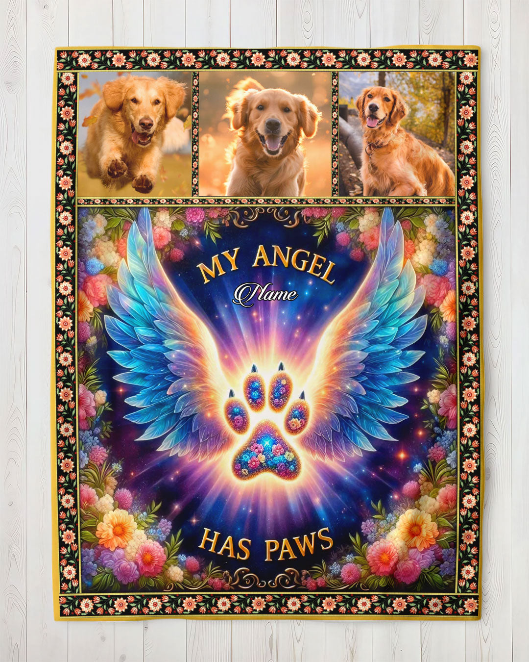 PERSONALIZED MY ANGEL HAS PAWS FLEECE BLANKET - YHDU0901254