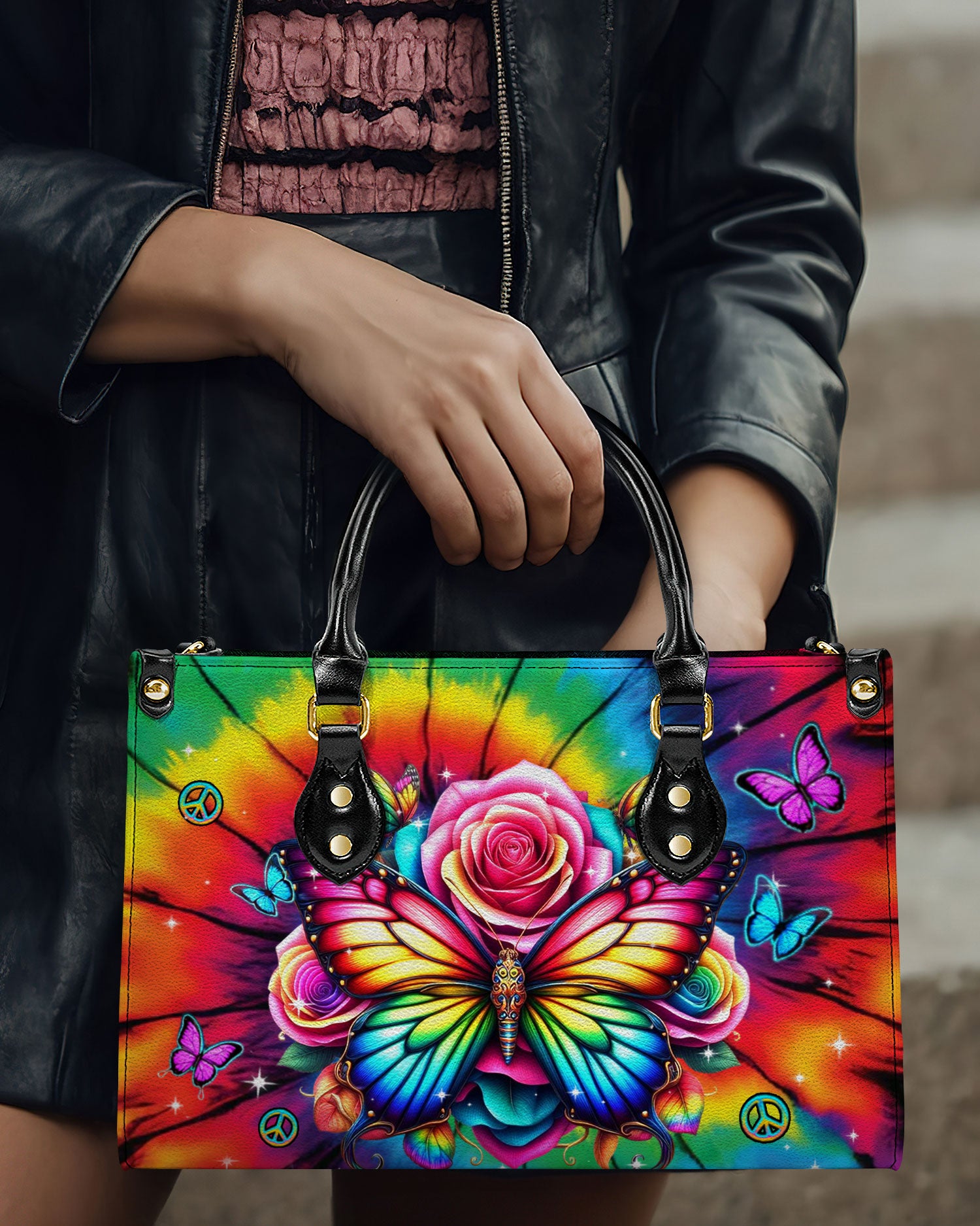 COLORFUL HIPPIE BUTTERFLY LEATHER HANDBAG - YHDU2612244