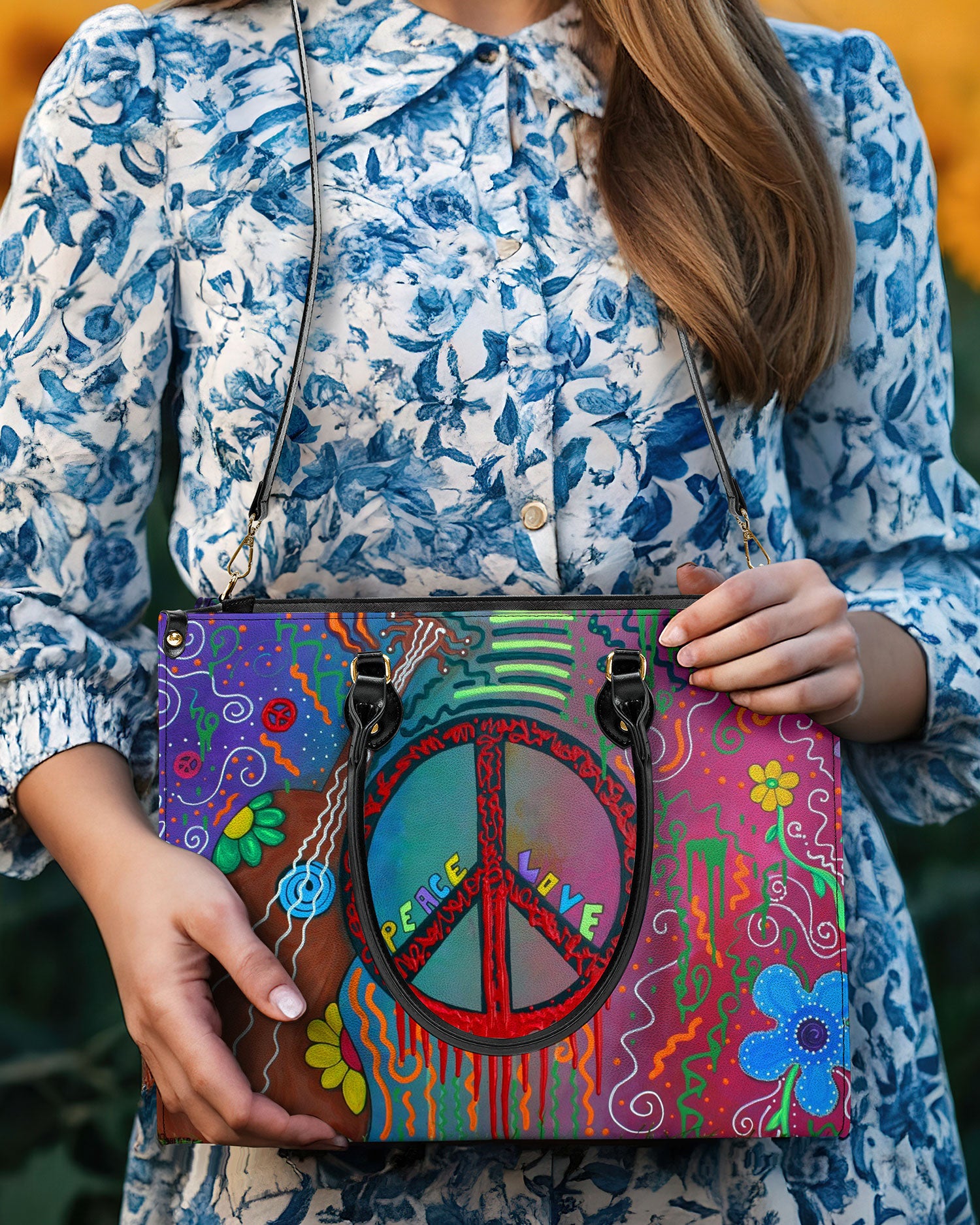 PEACE LOVE HIPPIE LEATHER HANDBAG - YHDU2409244