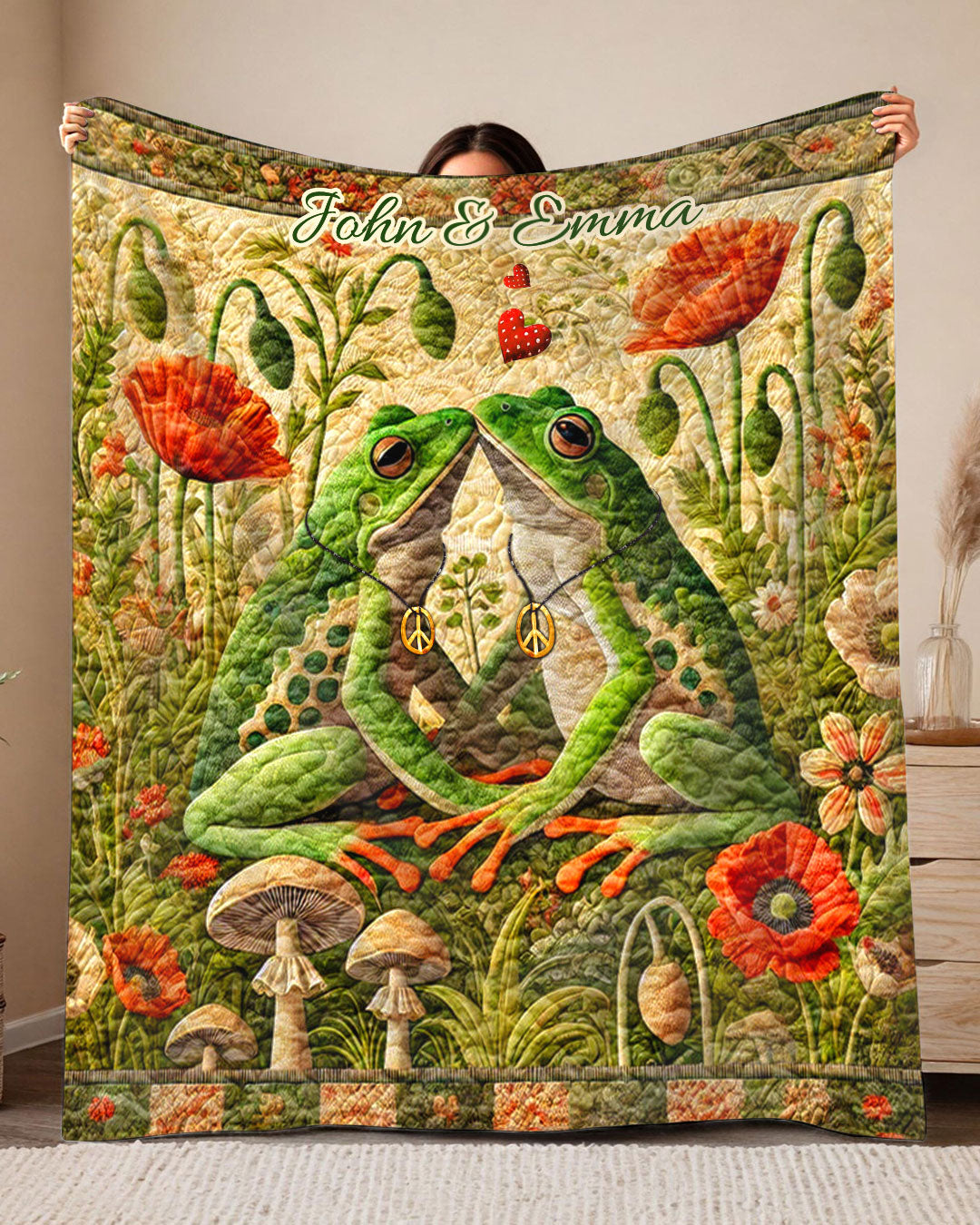 PERSONALIZED COUPLE HIPPIE FROG FLEECE BLANKET - YHDU1802254