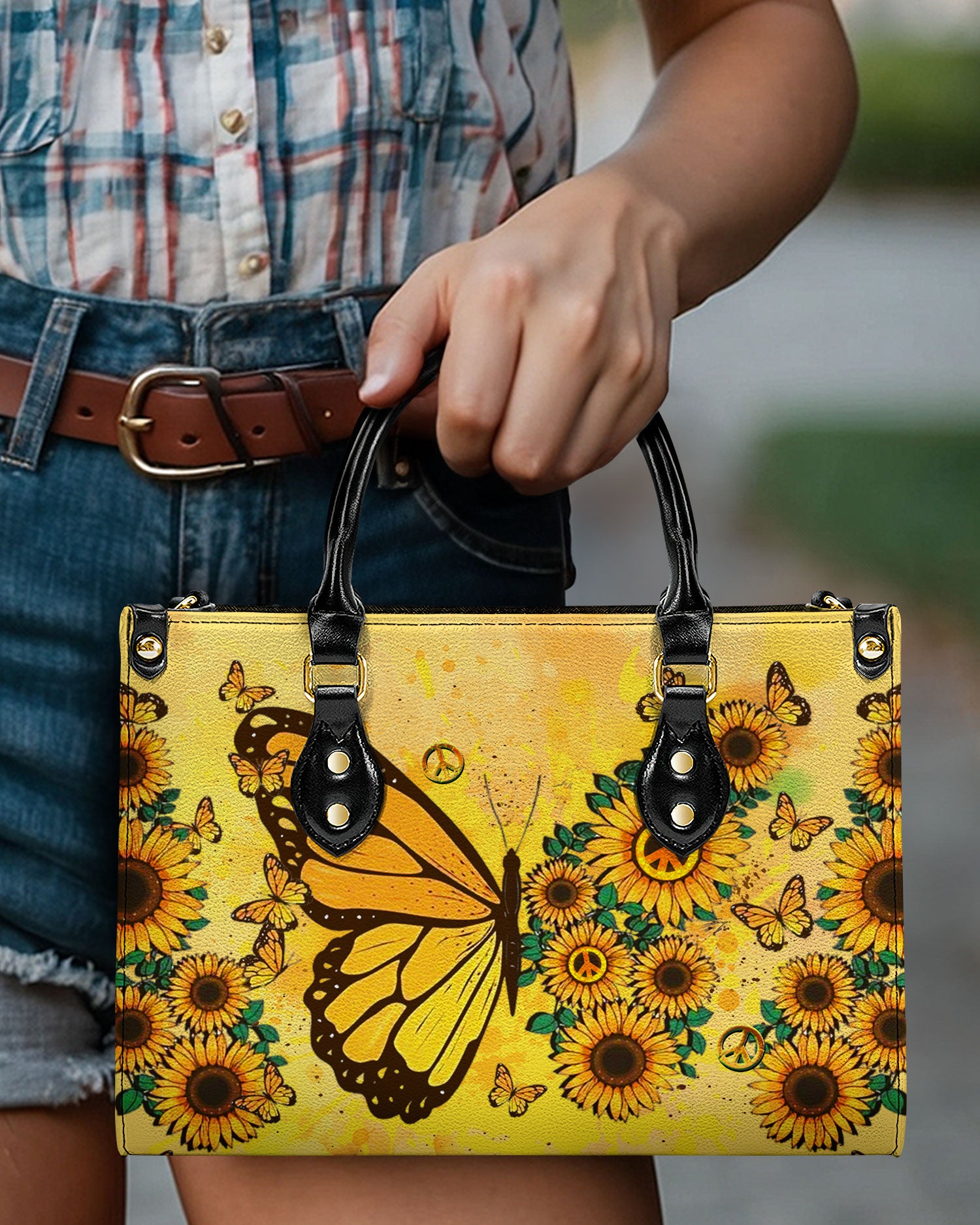 HIPPIE SUNFLOWER BUTTERFLY LEATHER HANDBAG - YHDU2510245