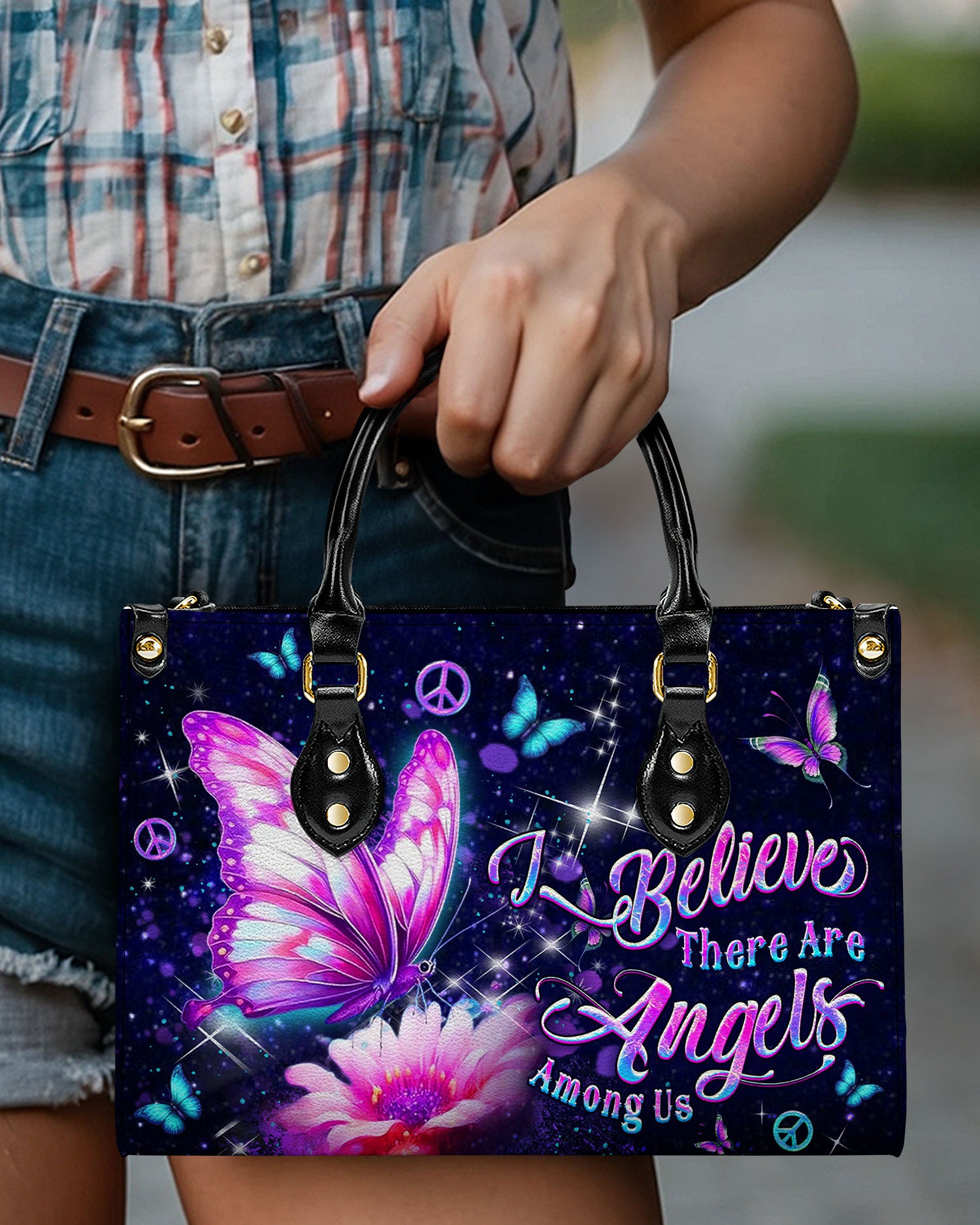 I BELIEVE THERE ARE ANGELS AMONG US LEATHER HANDBAG - YHDU1809244