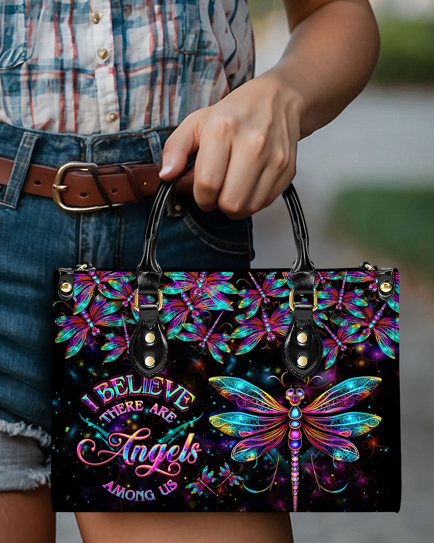 I BELIEVE THERE ARE ANGELS AMONG US LEATHER HANDBAG - YHDU2203244