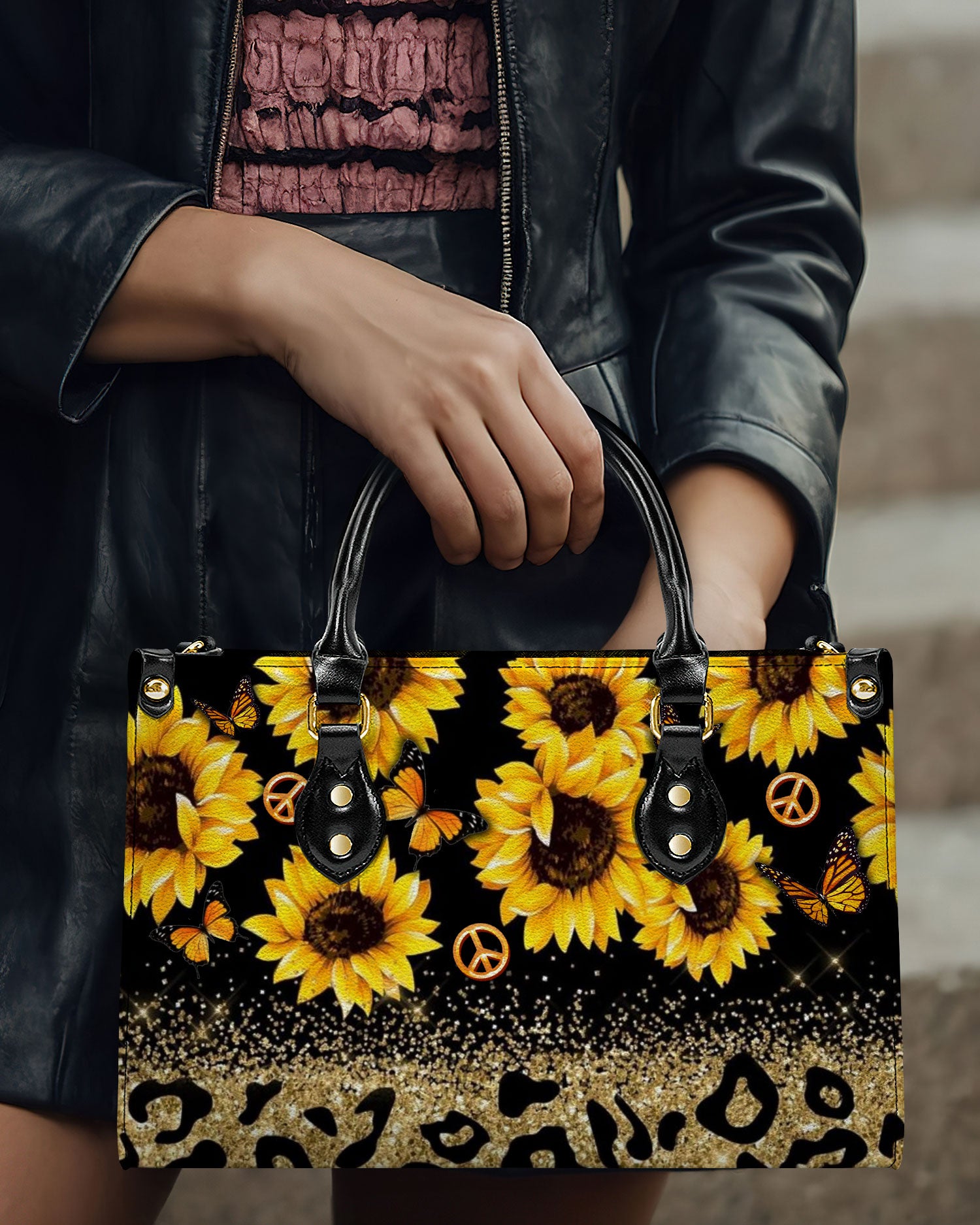 SUNFLOWER LEOPARD LEATHER HANDBAG - YHDU1311248