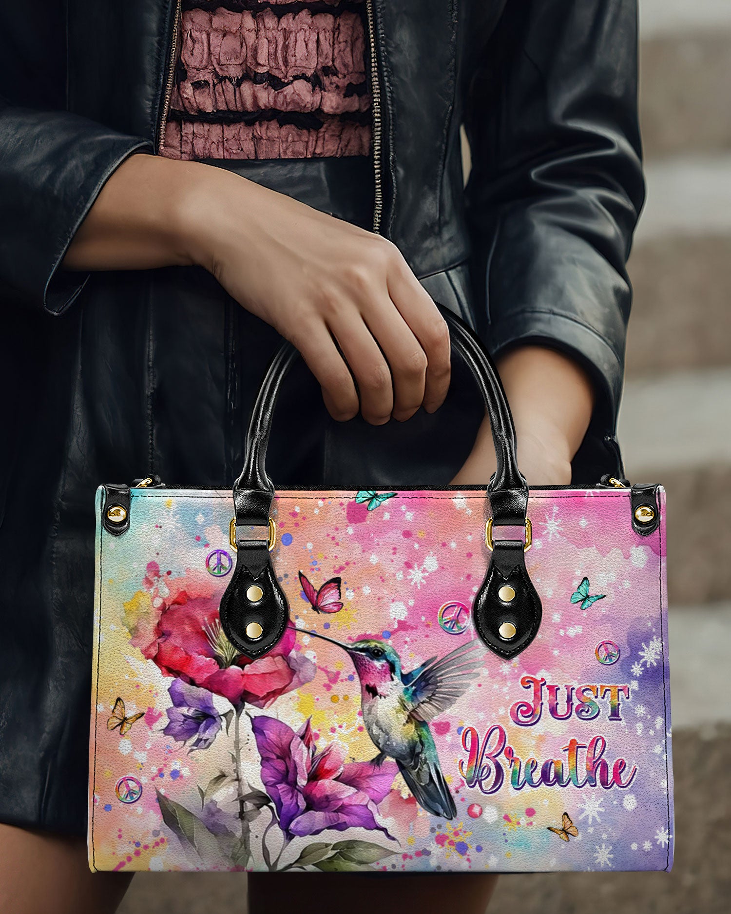 JUST BREATHE HUMMINGBIRD LEATHER HANDBAG - YHDU2310244